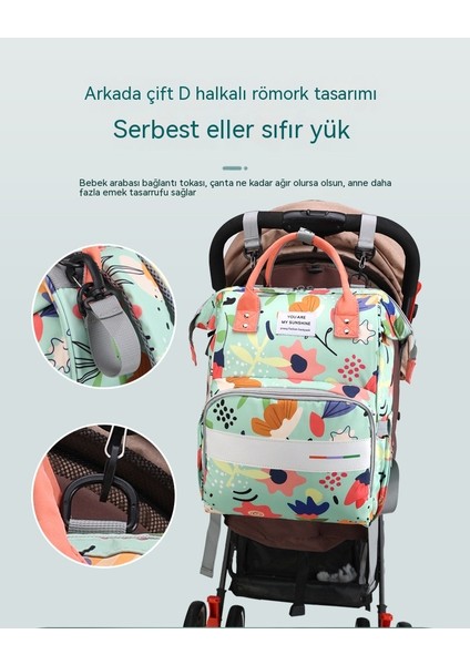 Yeni Mumya Çanta Çiçek Renkli Çift Omuz Anne ve Bebek Çanta Kompozit Kumaş Su Geçirmez Çiçek Depolama Süt Çanta Büyük Kapasiteli Hafif ve Çok Fonksiyonlu (Yurt Dışından) fiyatları