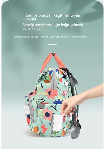 Yeni Mumya Çanta Çiçek Renkli Çift Omuz Anne ve Bebek Çanta Kompozit Kumaş Su Geçirmez Çiçek Depolama Süt Çanta Büyük Kapasiteli Hafif ve Çok Fonksiyonlu (Yurt Dışından) fırsatları