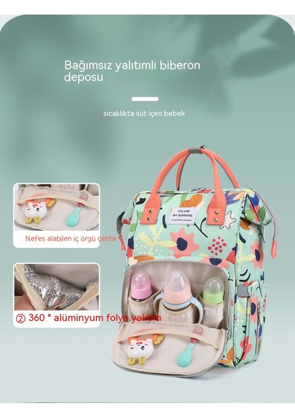 Yeni Mumya Çanta Çiçek Renkli Çift Omuz Anne ve Bebek Çanta Kompozit Kumaş Su Geçirmez Çiçek Depolama Süt Çanta Büyük Kapasiteli Hafif ve Çok Fonksiyonlu (Yurt Dışından) indirimleri