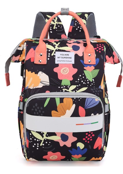 Yeni Mumya Çanta Çiçek Renkli Çift Omuz Anne ve Bebek Çanta Kompozit Kumaş Su Geçirmez Çiçek Depolama Süt Çanta Büyük Kapasiteli Hafif ve Çok Fonksiyonlu (Yurt Dışından)