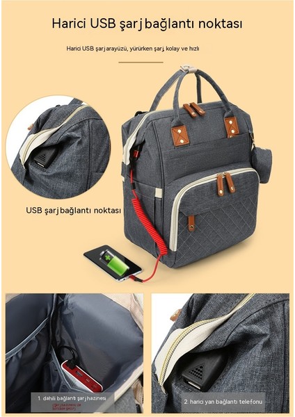 Omuz Mumya Çanta Çok Fonksiyonlu Büyük Kapasiteli Su Geçirmez Islak Ayırma USB Şarj Anne Bebek Çanta Küçük Yuvarlak Çanta (Yurt Dışından) modelleri