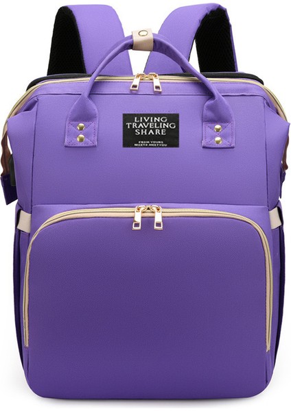 Anne Çantası Çok Fonksiyonlu Katlanabilir Beşik Anne Bebek Çantası Yatak Güneşlik USB Su Geçirmez Beşik Anne Çantası (Yurt Dışından)