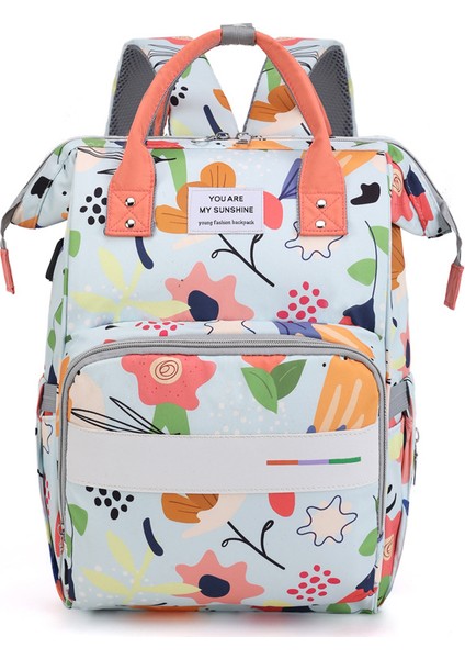 Yeni Mumya Çanta Çiçek Renkli Çift Omuz Anne ve Bebek Çanta Kompozit Kumaş Su Geçirmez Çiçek Depolama Süt Çanta Büyük Kapasiteli Hafif ve Çok Fonksiyonlu (Yurt Dışından)