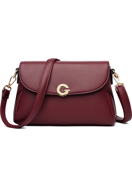 Çanta 2023 Yeni Moda Orta Yaşlı Anne Crossbody Çanta Bayan Vahşi Katı Renk Küçük Kare Çanta Tek Omuz Yumuşak Deri Kadın Çanta (Yurt Dışından)