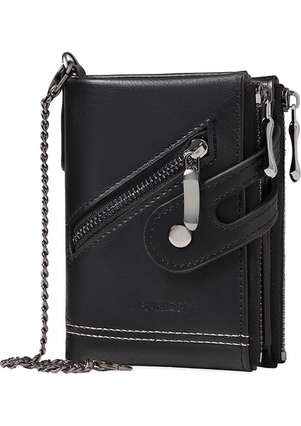 Hırsızlık Yenileme Erkek Deri Cüzdan Wallet Retro Çift Fermuarlı Para Cüzdanı Erkek Cüzdan (Yurt Dışından)