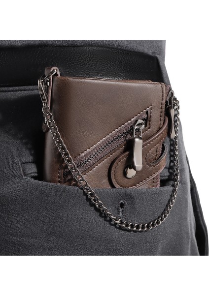 Hırsızlık Yenileme Erkek Deri Cüzdan Wallet Retro Çift Fermuarlı Para Cüzdanı Erkek Cüzdan (Yurt Dışından)
