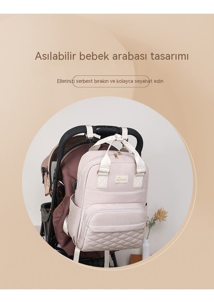 Anne Torbası Üç Parçalı USB Çok Fonksiyonlu Sırt Çantası Anne ve Bebek Torbası Çok Yönlü Isı Yalıtımı (Yurt Dışından)