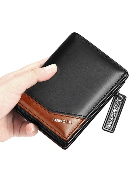 Yeni Pu Deri Çok Fonksiyonlu Fermuar Kısa Erkek Cüzdan Rfid Dolar Cüzdan Kart Bozuk Para Cüzdanı (Yurt Dışından)