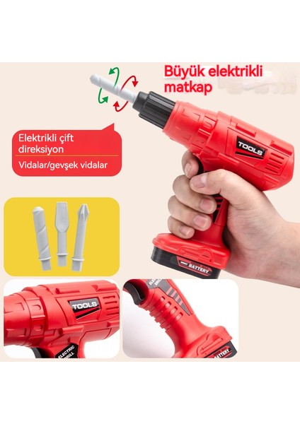 Çocuk Alet Kutusu Bebek Simülasyon Aracı Tamir Aracı Elektrikli Matkap Tornavida Aracı 68 Set Oyuncak (Yurt Dışından)