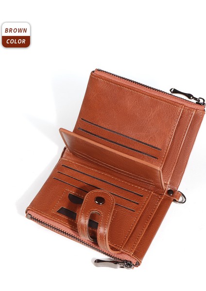 Hırsızlık Yenileme Erkek Deri Cüzdan Wallet Retro Çift Fermuarlı Para Cüzdanı Erkek Cüzdan (Yurt Dışından)