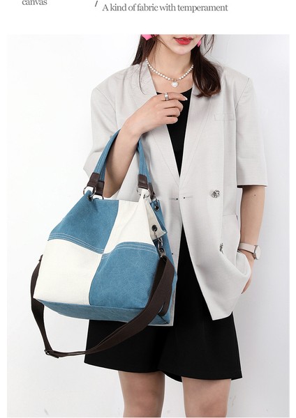 Rahat Bayan Kanvas Çanta Moda Vahşi Taşınabilir Crossbody Çanta 2023 Trend Yeni Dikiş Renk Tek Omuzlu Kadın Çantası (Yurt Dışından) modelleri