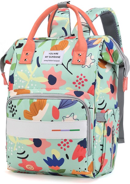 Yeni Mumya Çanta Çiçek Renkli Çift Omuz Anne ve Bebek Çanta Kompozit Kumaş Su Geçirmez Çiçek Depolama Süt Çanta Büyük Kapasiteli Hafif ve Çok Fonksiyonlu (Yurt Dışından)