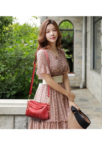 Çanta 2023 Yeni Moda Trendy Anne Kız Xia Xiao Crossbody Çanta Yumuşak Deri Kadın Çanta Çift Omuz El Küçük Kare Çanta (Yurt Dışından)