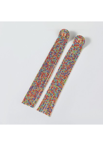 Küpe Kadın Düğün Köpüklü Gümüş Kaplama Uzun Püskül Kristal Rhinestone Damla Dangle Gelin Küpe (Yurt Dışından)