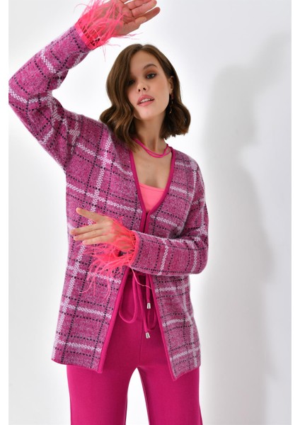 Kadın Kuş Tüyü Detaylı Pantolonlu Takım Fuşya 20572 indirimleri