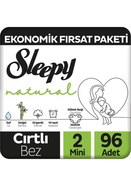 Natural Ekonomik Fırsat Paketi Bebek Bezi 2 Numara Mini 96 Adet