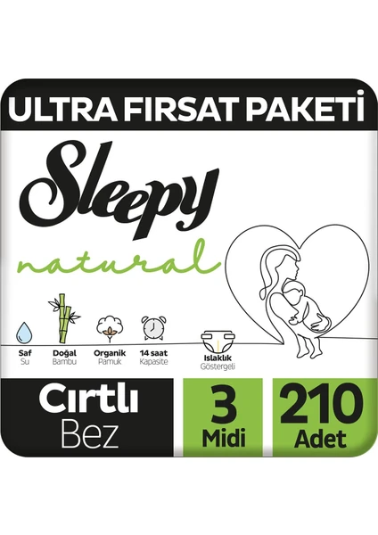 Natural Ultra Fırsat Paketi Bebek Bezi 3 Numara Midi 210 Adet