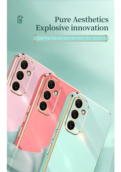 Samsung Galaxy M34 Kılıf Kamera Korumalı Parlak Gold Kenarlı Altın Şeritli Yumuşak Silikon Kapak