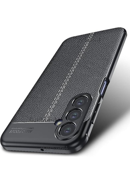 Samsung Galaxy M34 Kılıf Kamera Korumalı Silikon Deri Dokulu Dikişli Desen Tarz Kapak Tam Kaplar