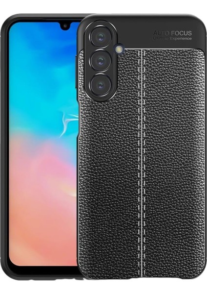 Samsung Galaxy M34 Kılıf Kamera Korumalı Silikon Deri Dokulu Dikişli Desen Tarz Kapak Tam Kaplar