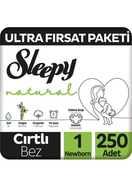 Natural Ultra Fırsat Paketi Bebek Bezi 1 Numara Newborn 250 Adet