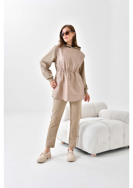 Kadın Iki Ip Kapitoneli Takım Beige 30621