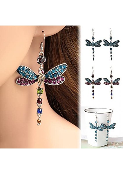 Dragonfly Kristal Renk Damla Küpe, Vintage Etnik B?cek Şekilli Küpe Kadınlar Kızlar I?in Tak? Hediyeler Siyah (Yurt Dışından)