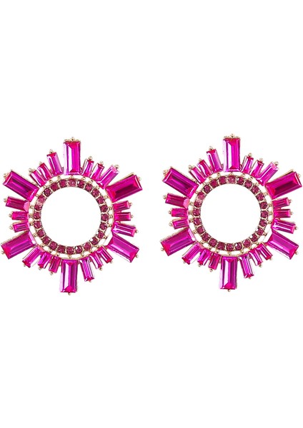 Yaratıcı Kişilik Alaşım Elmas Taklidi Ayçiçeği Küpe Kadın Moda Basit Süper Flaş Küpeler, 1 Çift, Gül Kırmızı (Yurt Dışından)