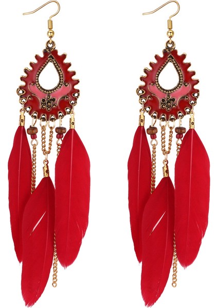 Kadın Tüy Küpe Waterdrop Reçine Çiçek Dangle Püsküller Zincir Altın Kaplama Bohemia Küpe Vintage Etnik Takı (Yurt Dışından)