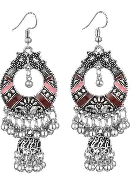 Yuvarlak Çan Püskül Küpe Bayanlar Vintage Çan Püskül Kolye Etnik Geleneksel Hint Mısır Çingene Damla Küpe (Yurt Dışından)