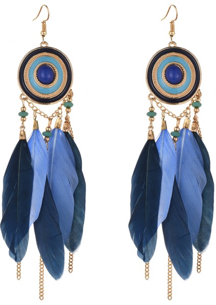 Kadın Sahte Tüy Küpe Bohemian Saçak Püskül Uzun Damla Dangle Küpe Seti Boho Hint Takı Kadın Kızlar Için (Yurt Dışından)