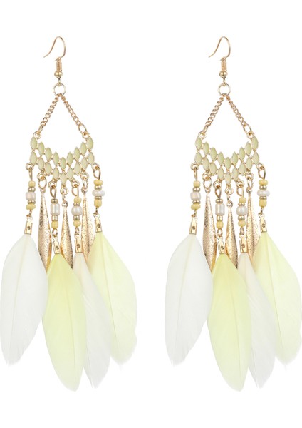 Kadınlar Için Saçaklı Dangle Küpe ile Bohem Eşkenar Dörtgen Metal Çerçeve, Uzun Tüy Saçaklı Küpe (Yurt Dışından)