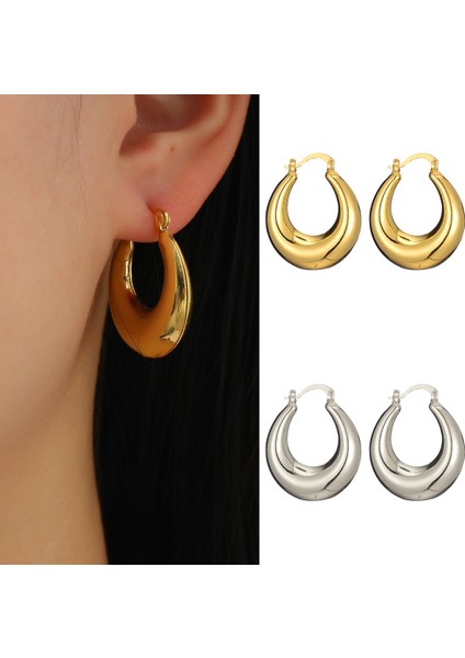 2 Adet Kadın Manşet Küpe, Kavisli Metal Parlak Küpe, Bobin U Şeklinde Kulak Tokaları Kadın Halka Saplama Küpe (Yurt Dışından)