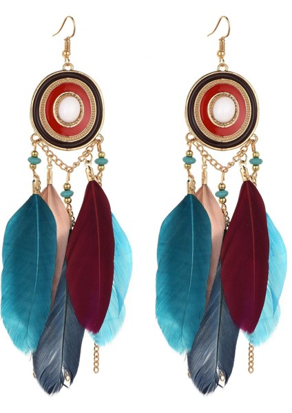 Kadın Sahte Tüy Küpe Bohemian Saçak Püskül Uzun Damla Dangle Küpe Seti Boho Hint Takı Kadın Kızlar Için (Yurt Dışından)