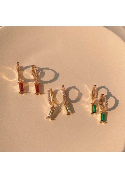 3pcs Kadın Küpe, Altın Kaplama Damlalı Huggie Küpe, Baget Kristal Damla Küpe (Yurt Dışından)