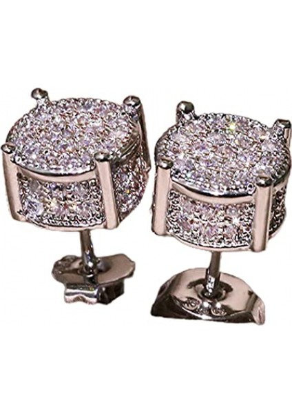 Vidali Küpeler Geometrik D?rt U?lu Yuvarlak Taş? Vidali Küpeler Dayan?kl? Metal Uyumlu Zarif Banket Gümüş? (Yurt Dışından)