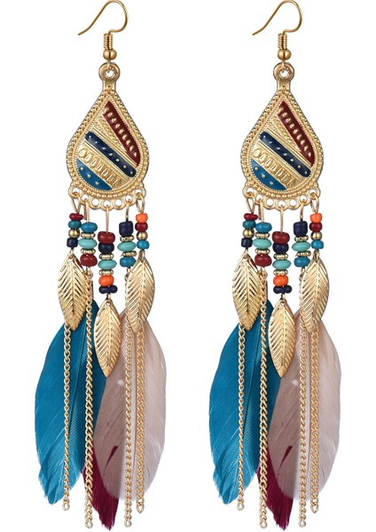 Kadın Sahte Tüy Küpe Bohemian Saçak Püskül Uzun Damla Dangle Küpe Seti Dream Catcher Tasarım ile Kadın Kızlar Için (Yurt Dışından)