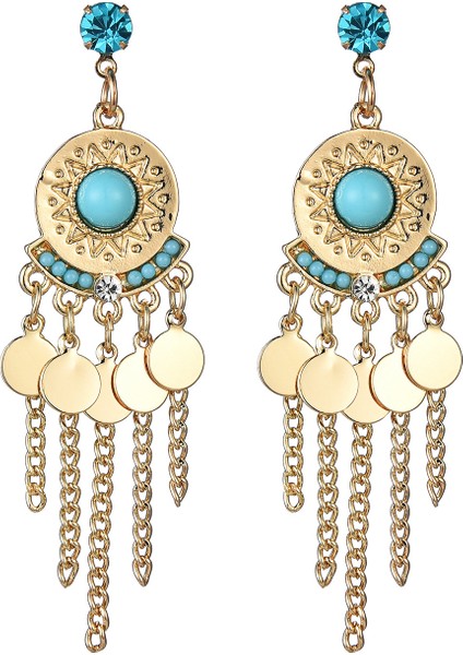 Küçük Disk Saçak Zincir Küpe Rhinestone Punk Küpe Kadın Takı Altın Boho Vintage Küpe (Yurt Dışından)