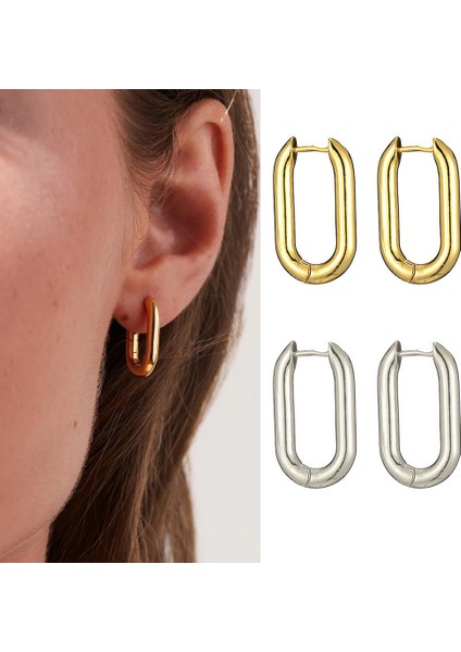 Kadınlar Için 2 Pcs Oval Halka Küpeler - Küçük U-Şekilli Yuvarlak Dikdörtgen Geometrik Kıkırdak Manşet Halka Küpeler Kadınlar Kızlar Için Moda Takı Hediyeleri (Yurt Dışından)