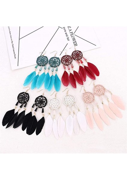 Ad?n Küpeleri Dü?me Küpeler ??k Sadelik Tüy Küpeler Uzun El ?rgüsü Püsküllü Küpeler Retro Boho Dream Catcher Tasar?m (Renk: K?rm?z?) (Yurt Dışından)