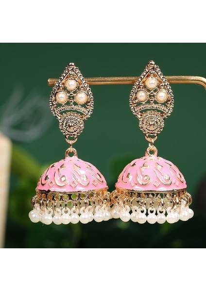 El Işi Geleneksel Düğün Kıyafeti Sahte Kundan Çivili Çiçek Emaye Jhumka Jhumki Küpe Kadınlar Kızlar Için Hint Etnik Moda Takı (Yurt Dışından) modelleri