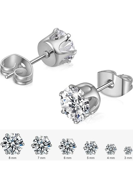 6 Çift Damızlık Küpe Seti, Temizle Kübik Zirkonya 316L Paslanmaz Çelik Küpe Kadınlar Için Erkekler Için 3-8mm (Yurt Dışından) modelleri