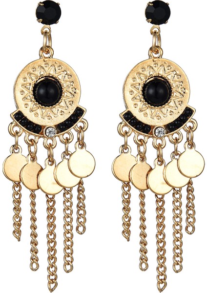Küçük Disk Saçak Zincir Küpe Rhinestone Punk Küpe Kadın Takı Altın Boho Vintage Küpe (Yurt Dışından)