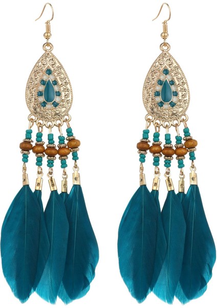 Parlak Tüy Küpe Sanatsal Retro Kare Su Damlası Kolye Yaratıcı Seyahat Takı Hediye Uzun Küpe Kadınlar Için (Yurt Dışından)