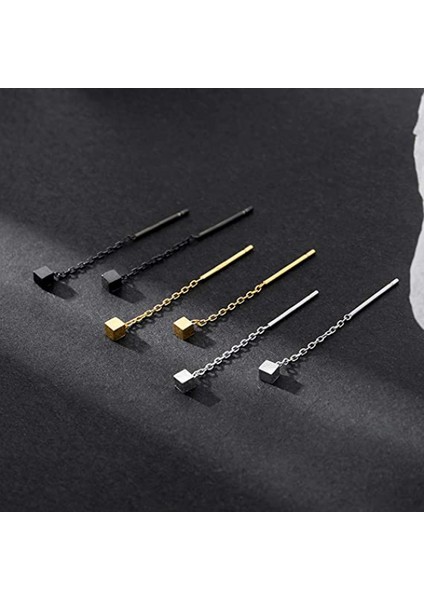 Kadının Moda Geometrik Küp Uzun Küpeler Zincir Küpeler Küpeler Mücevher Gümüş? (Yurt Dışından)