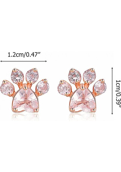 Pembe Alt?n Kedi Patisi Küpe Zirkon Küpeler Kad?nlar I?in Sevimli Kedi Küpeler Kristal Pati Küpe (Yurt Dışından)