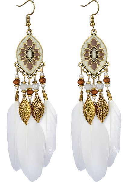 Kadın Tüy Küpe Bohemian Saçak Püskül Uzun Bırak Dangle Küpe Kadın Kızlar Için Seyahat Hatıra Küpe (Yurt Dışından)