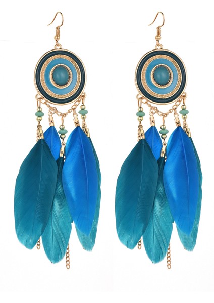 Kadın Sahte Tüy Küpe Bohemian Saçak Püskül Uzun Damla Dangle Küpe Seti Boho Hint Takı Kadın Kızlar Için (Yurt Dışından)