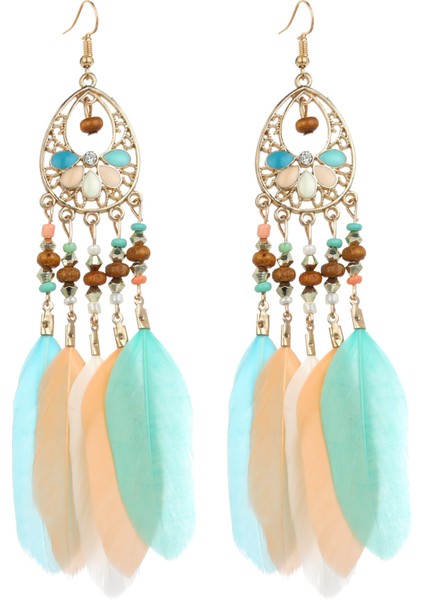 Kadın Sahte Tüy Küpe Bohemian Saçak Püskül Uzun Damla Dangle Küpe Seti Dream Catcher Tasarım ile Kadın Kızlar Için (Yurt Dışından)