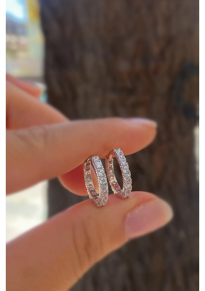Gümüş Iç Çapı 12 mm 2 mm Taşlı Halka Küpe